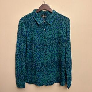 NWT MARBLE Relaxed Dress Long Sleeve Shirt Blue Green Patterned Women XL